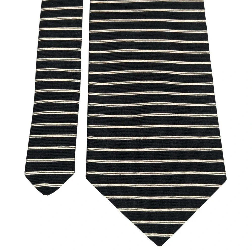 Vtg Brooks Brothers Makers Mens Silk Repp Tie Black‎ White Stripe Made in USA